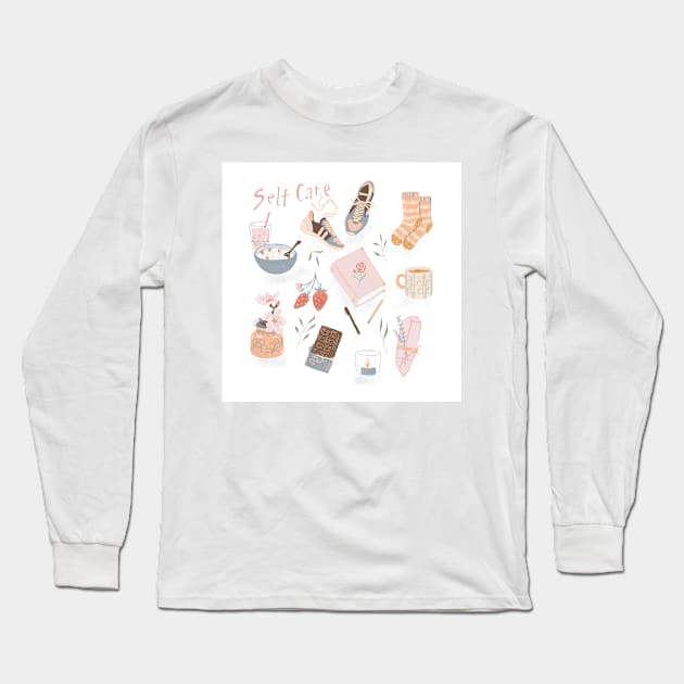 Self care print Long Sleeve T-Shirt by Papergrape